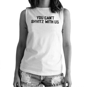 UNKOSHER MARKET You Can't Shvitz With Us White Tank Top Black Graphic Size XL